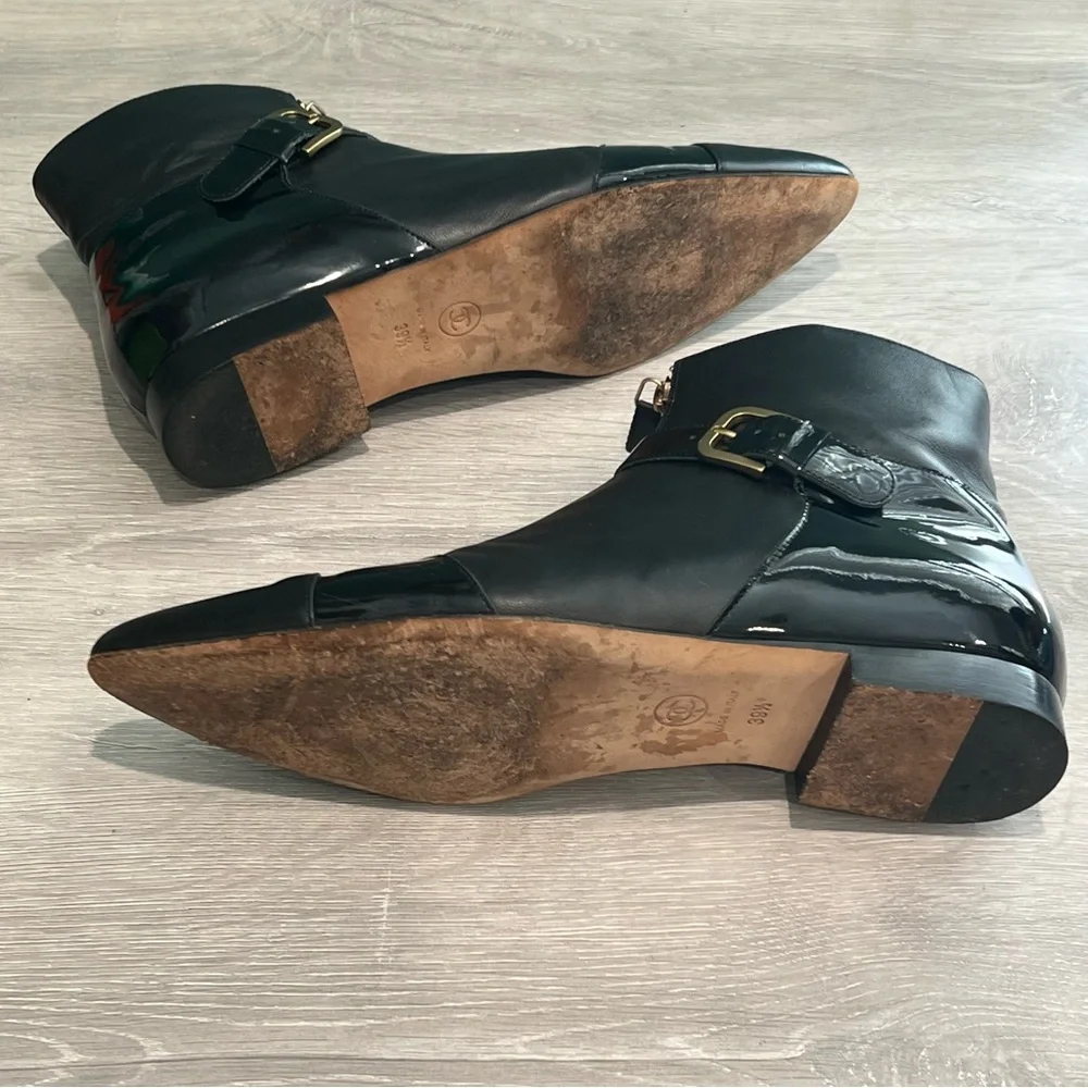 CHANEL black leather